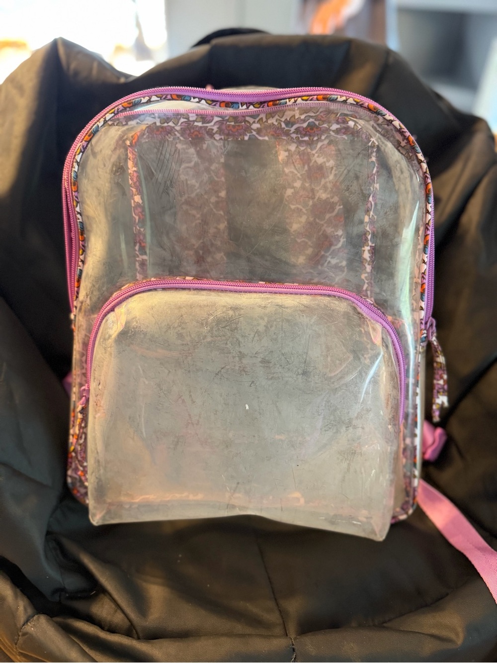Vera Bradley Clear Backpack with Pink Trim